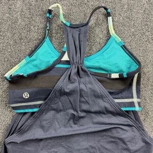 Lululemon No Limits Tank Inkwell Black Tank Surge Blue Green Stripe Bra Size 4
